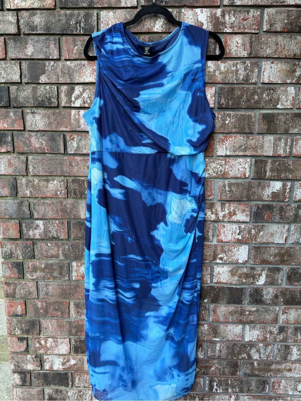 SHEIN Blue Marble Print Sleeveless Midi Dress